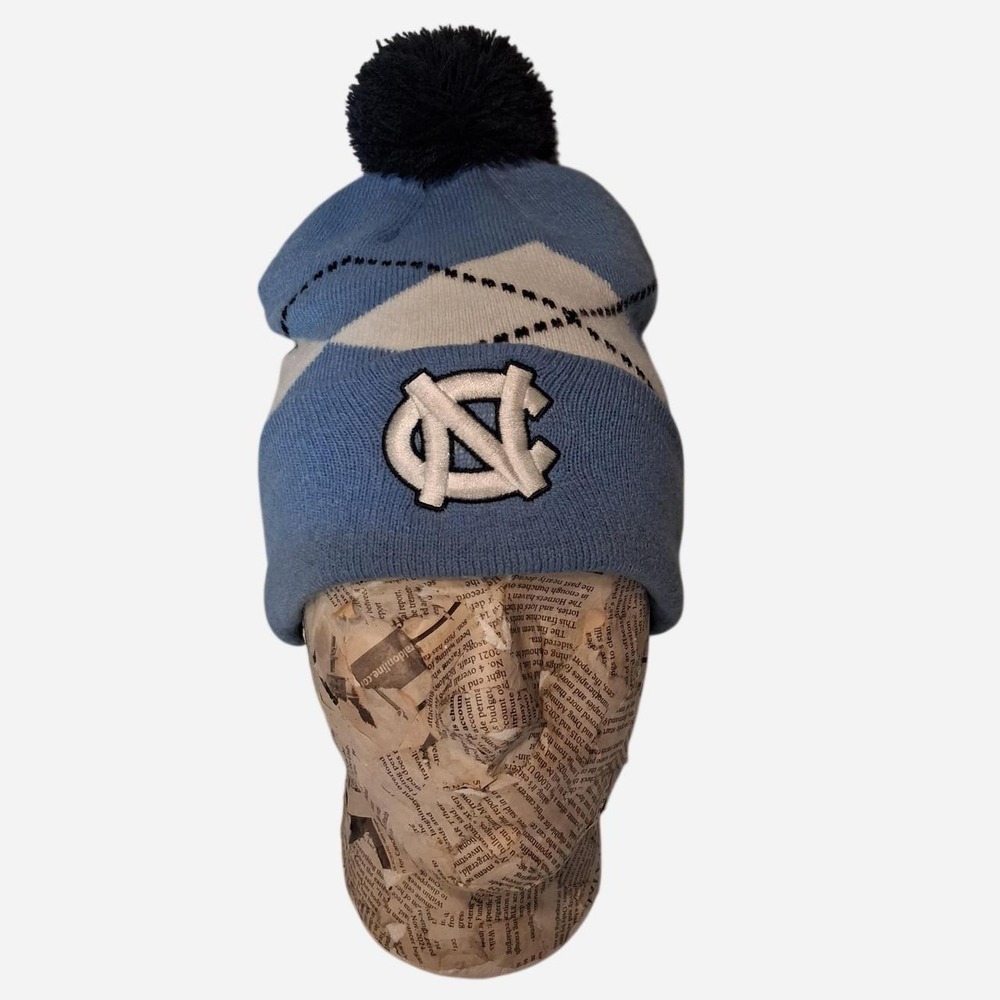 UNC Tar Heels Jordan 2017 collab blue and white argyle knit beanie with navy